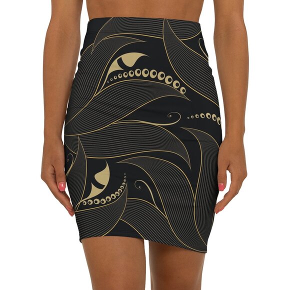 Gold Luxury Pencil Skirt, Women's Skirt, Mid-Waist Skirt, Multi Purpose Skirt - Picture 1 of 5